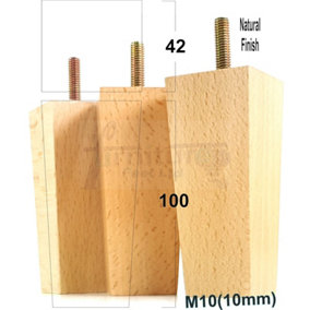 4 x SOLID WOOD FURNITURE FEET 100mm HIGH REPLACEMENT FURNITURE LEGS SOFAS CHAIRS STOOLS M10 Natural