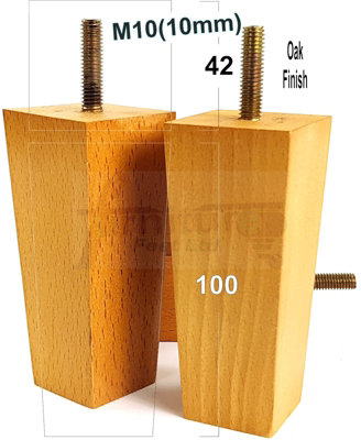 4 x SOLID WOOD FURNITURE FEET 100mm HIGH REPLACEMENT FURNITURE LEGS SOFAS CHAIRS STOOLS M10 Oak