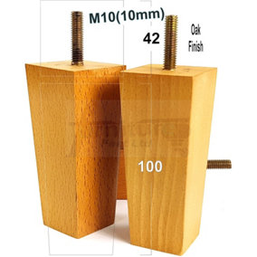4 x SOLID WOOD FURNITURE FEET 100mm HIGH REPLACEMENT FURNITURE LEGS SOFAS CHAIRS STOOLS M10 Oak