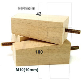 4 x SOLID WOOD FURNITURE FEET 100mm HIGH REPLACEMENT FURNITURE LEGS SOFAS CHAIRS STOOLS M10 Raw