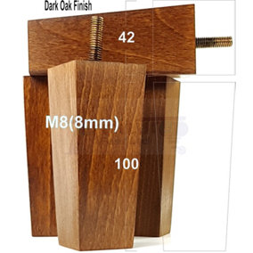 4 x SOLID WOOD FURNITURE FEET 100mm HIGH REPLACEMENT FURNITURE LEGS SOFAS CHAIRS STOOLS M8 Dark Oak