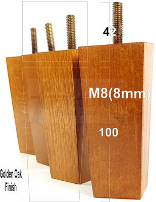 4 x SOLID WOOD FURNITURE FEET 100mm HIGH REPLACEMENT FURNITURE LEGS SOFAS CHAIRS STOOLS M8 Golden Oak