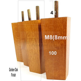 4 x SOLID WOOD FURNITURE FEET 100mm HIGH REPLACEMENT FURNITURE LEGS SOFAS CHAIRS STOOLS M8 Golden Oak
