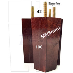 4 x SOLID WOOD FURNITURE FEET 100mm HIGH REPLACEMENT FURNITURE LEGS SOFAS CHAIRS STOOLS M8 Mahogany