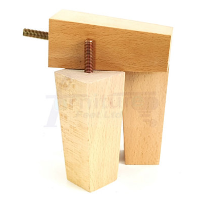 4 x SOLID WOOD FURNITURE FEET 100mm HIGH REPLACEMENT FURNITURE LEGS SOFAS CHAIRS STOOLS M8 Natural