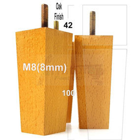 4 x SOLID WOOD FURNITURE FEET 100mm HIGH REPLACEMENT FURNITURE LEGS SOFAS CHAIRS STOOLS M8 Oak