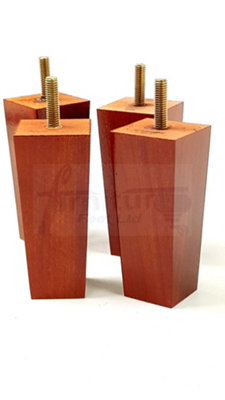 4 x SOLID WOOD FURNITURE FEET 100mm HIGH REPLACEMENT FURNITURE LEGS SOFAS CHAIRS STOOLS M8 Teak