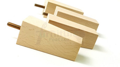 4 x SOLID WOOD FURNITURE FEET 100mm HIGH REPLACEMENT FURNITURE LEGS SOFAS CHAIRS STOOLS M8mm Raw
