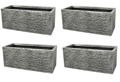 4 x Strata 60cm Brick Effect Trough GN576-PEW-ST Grey Trough