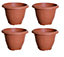 4 x Terracotta Colour Round Venetian Pot Decorative Plastic Garden Flower Planter Pot 24cm