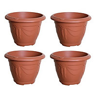 4 x Terracotta Colour Round Venetian Pot Decorative Plastic Garden Flower Planter Pot 33cm