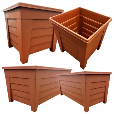 4 x Terracotta Grosvenor Square & 4 x Long Grosvenor Troughs Planter Sets For Home & Garden