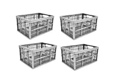 4 x Thumbs Up 32 Litre Silver Folding Crate Collapsible Plastic Storage Box