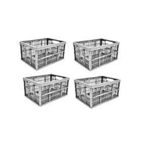 4 x Thumbs Up 32 Litre Silver Folding Crate Collapsible Plastic Storage Box