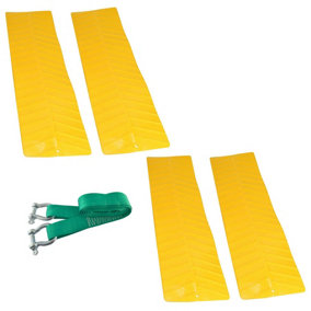4 x Tyre Wheel Grip Traction Mats & 8T Tow Rope Recovery Strap Snow Mud Sand