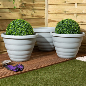 4 x Wham Beehive 48cm Round Recycled Plastic Pot Cement Grey
