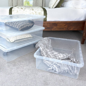4 x Wham Crystal 46L Stackable Plastic Storage Box & Lid Clear