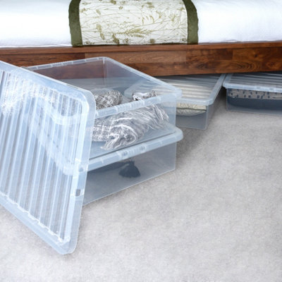 4 x Wham Crystal 46L Stackable Plastic Storage Box & Lid Clear