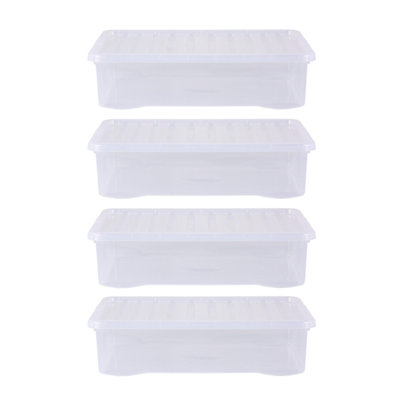 4 x Wham Crystal 46L Stackable Plastic Storage Box & Lid Clear - 3