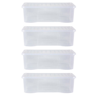 4 x Wham Crystal 62L Stackable Plastic Storage Box & Lid Clear - 4