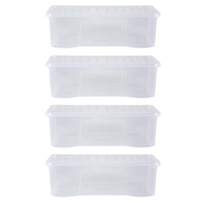 4 x Wham Crystal 62L Stackable Plastic Storage Box & Lid Clear