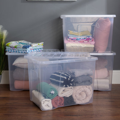 4 x Wham Crystal 80L Stackable Plastic Storage Box & Lid Clear