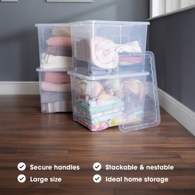 4 x Wham Crystal 80L Stackable Plastic Storage Box & Lid Clear - 3