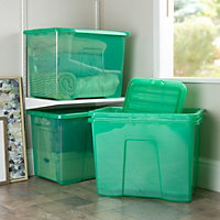 4 x Wham Crystal 80L Stackable Plastic Storage Box & Lid Tint Leprechaun Green