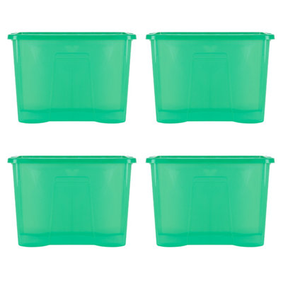 4 x Wham Crystal 80L Stackable Plastic Storage Box & Lid Tint Leprechaun Green - 4