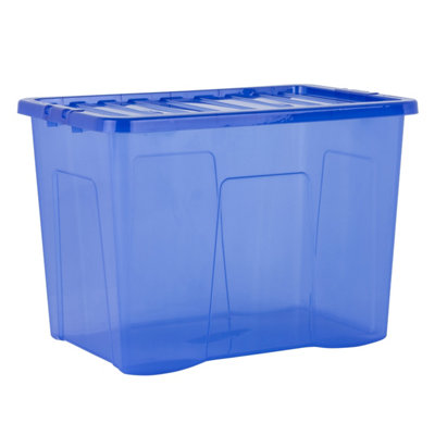 4 x Wham Crystal 80L Stackable Plastic Storage & Lid Tint Spectrum Blue