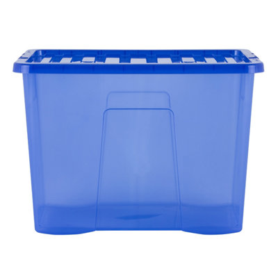 4 x Wham Crystal 80L Stackable Plastic Storage & Lid Tint Spectrum Blue - 3