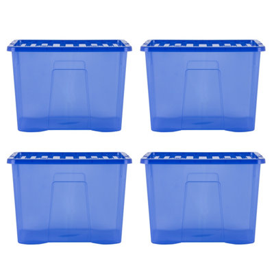 4 x Wham Crystal 80L Stackable Plastic Storage & Lid Tint Spectrum Blue - 4