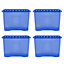4 x Wham Crystal 80L Stackable Plastic Storage & Lid Tint Spectrum Blue