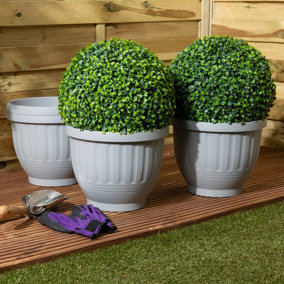 4 x Wham Etruscan 30.5cm Round Recycled Plastic Planter Soft Grey