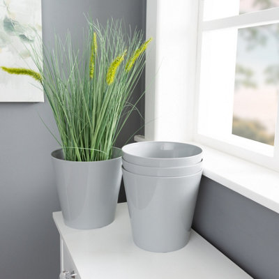 4 x Wham Studio 21cm Round Plastic Planter Cool Grey