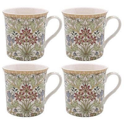 4 x William Morris Hyacinth Mugs - Dishwasher Safe Colourful Ceramic Floral Design Tea Coffee Mug Set - 325ml Capacity