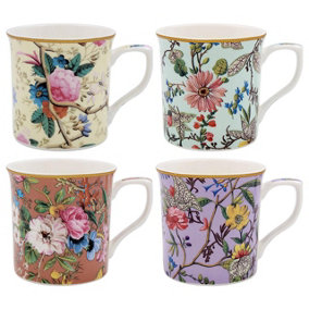4 x William Morris Kilburn Mugs - Dishwasher Safe Colourful Ceramic Floral Design Tea Coffee Mug Set - 325ml Capacity