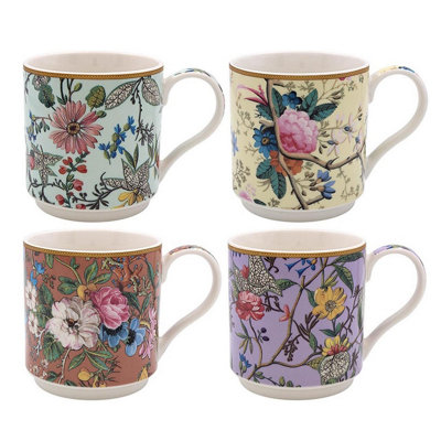 4 x William Morris Kilburn Stacking Mugs - Dishwasher & Microwave Safe Fine China Floral Design Tea or Coffee Drinking Cups