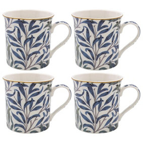 4 x William Morris Willow Bough Mugs - Dishwasher Safe Colourful Ceramic Floral Design Tea Coffee Mug Set - 325ml Capacity