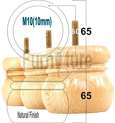 4 x WOODEN BUN FEET REPLACEMENT FURNITURE LEGS 60mm HIGH SOFAS CHAIRS