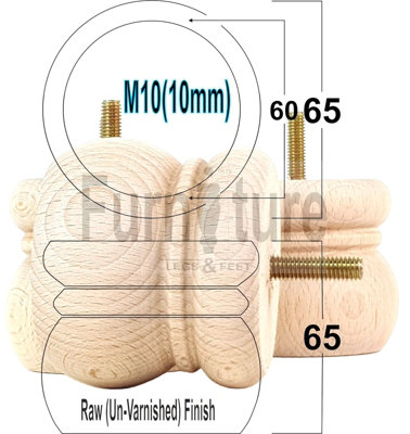 4 x WOODEN BUN FEET REPLACEMENT FURNITURE LEGS 60mm HIGH SOFAS CHAIRS