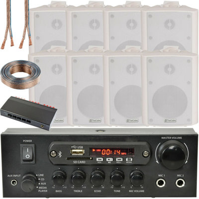 4 Zone Bluetooth Speaker Kit 8x 70W White Wall Mounted Home Bar Stereo Amplifier