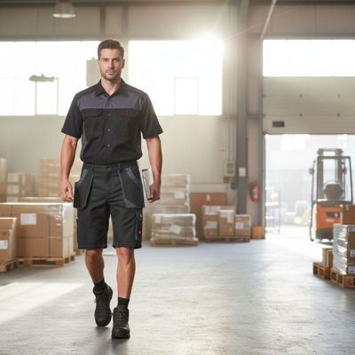 40 INCH 56 EU ArtMas Mens Black Work Shorts Heavy Duty Cotton