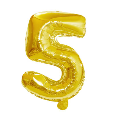 40 Inch Self-Inflating Foil Balloons 5 Number Balloons for Birthdays Wedding Anniversaries, Gold