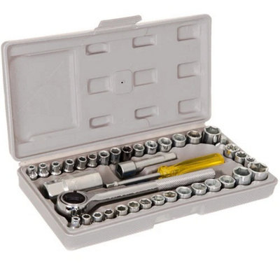 40 Piece 1/4 & 3/8 Drive Socket Set Metric & Imperial with Ratchet and ...