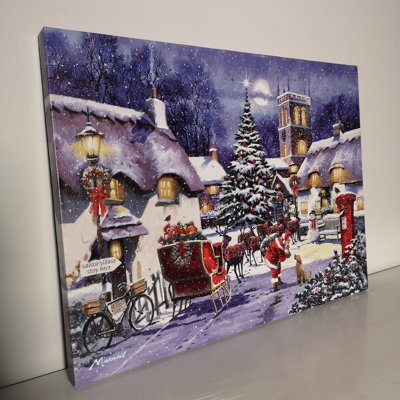 40 x 30cm Snowtime Touch Operated Santa And Village Christmas