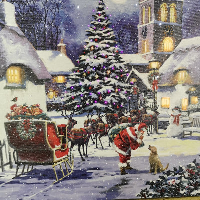 40 x 30cm Snowtime Touch Operated Santa And Village Christmas