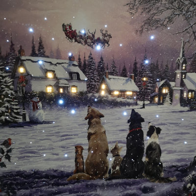 Dogs watching clearance santa lighted canvas