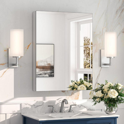 40 x 60 cm Medicine Cabinet Mirror for Bathroom, Adjustable Single Door Mirrored Bath Cabinets