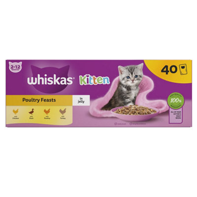 40 x 85g Whiskas 2-12mths Cat Pouches Poultry Feasts in Jelly
